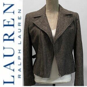 Lauren Ralph Lauren Charcoal Wool Moto Jacket Size 4 Zipper Detail
